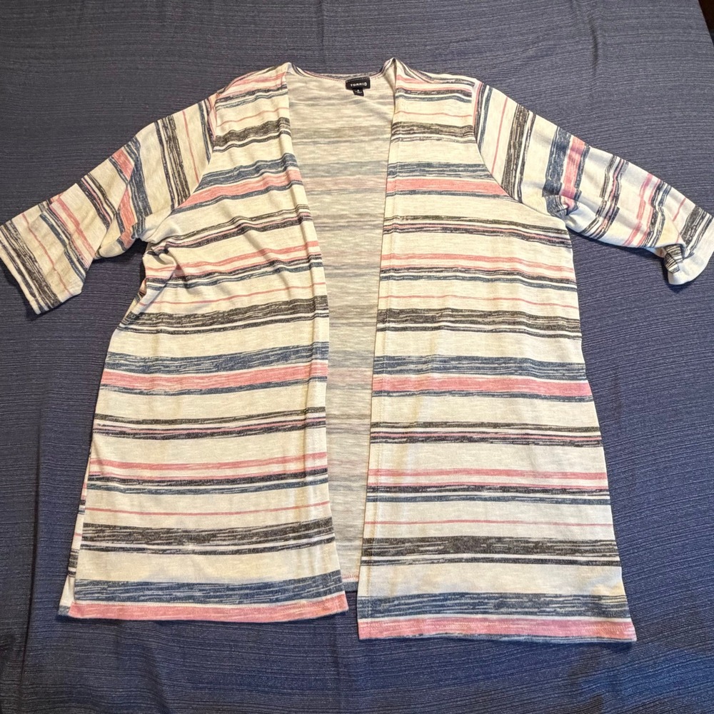 Torrid Womens Plus Size 4 Striped Slub Knit 3/4 Sleeve Open Front Cardigan NEW